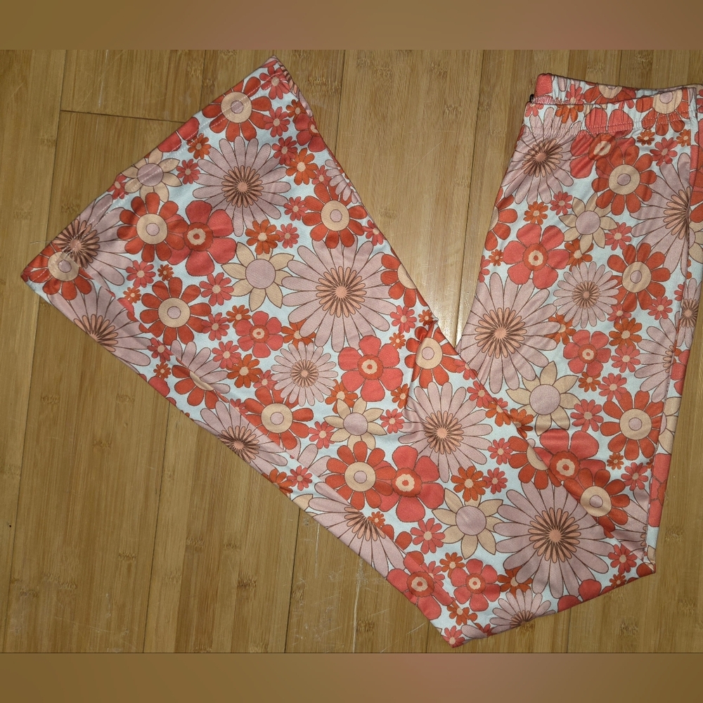 Floral Print Pants in Pink and Orange